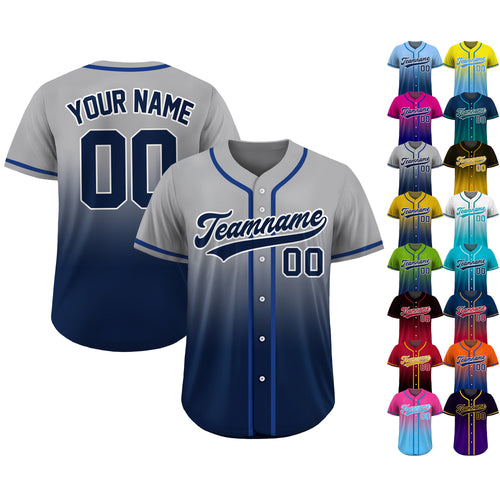 Custom Baseball Jersey Gradient with Teamname Name Number Logo, Personalized Jersey Shirt for Adult Kid, Gift for Baseball Fans Navy Gray
