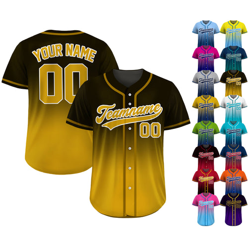 Custom Baseball Jersey Gradient with Teamname Name Number Logo, Personalized Jersey Shirt for Adult Kid, Gift for Baseball Fans Brown Yellow