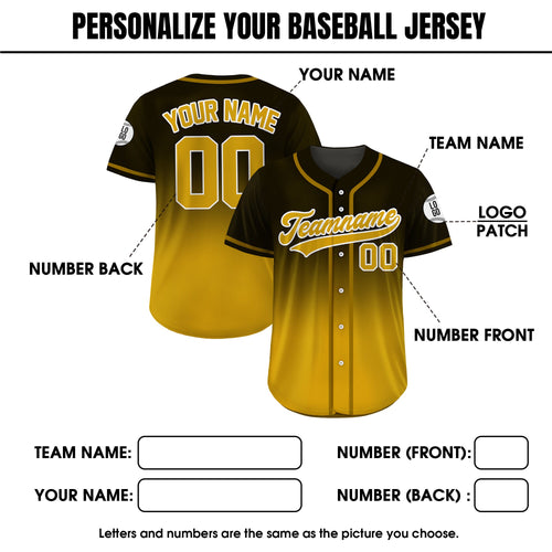 Custom Baseball Jersey Gradient with Teamname Name Number Logo, Personalized Jersey Shirt for Adult Kid, Gift for Baseball Fans Brown Yellow
