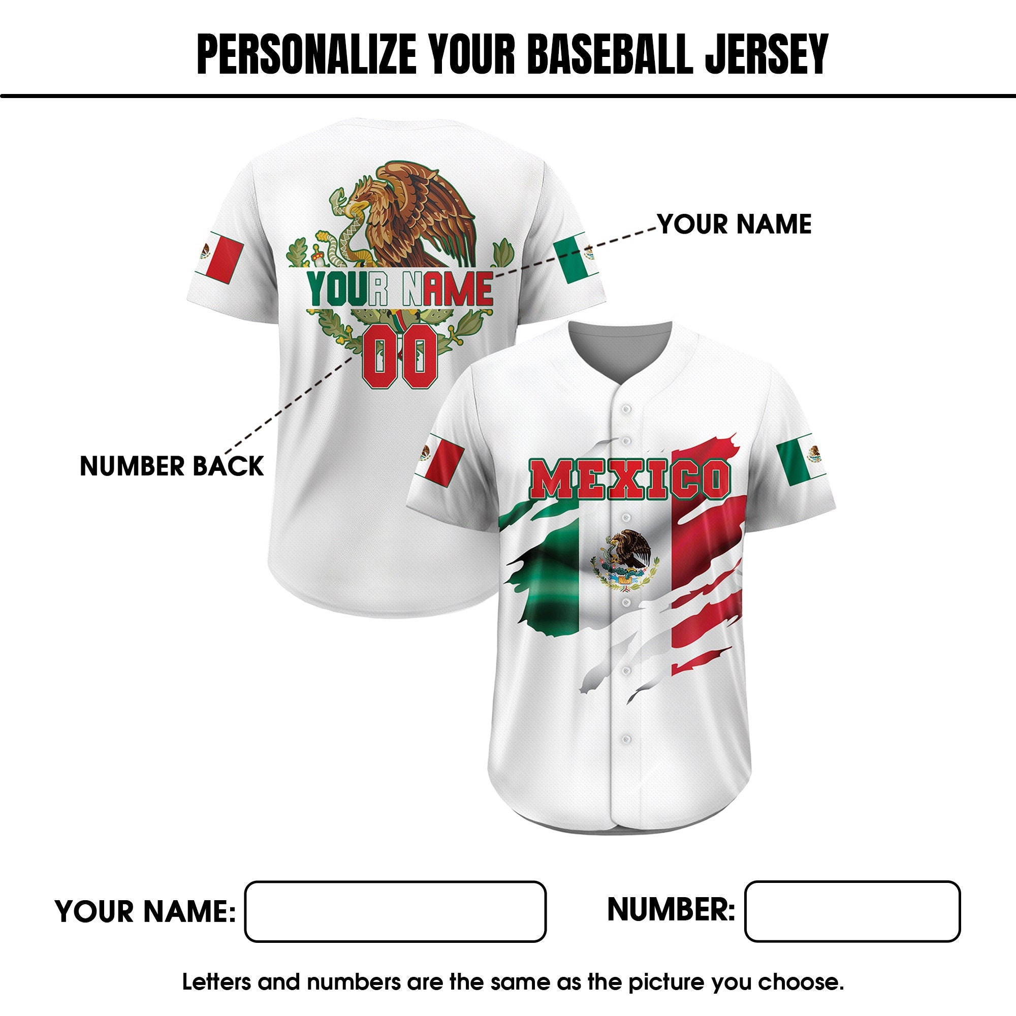 Personalization Baseball Jersey Mexico, Custom Team Name Number Mexican Jersey Shirt for Men Women Youth Kid Game Day Outfit For Mexico Fans