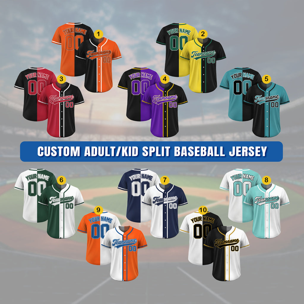 Custom Split Baseball Jersey, Custom Team Name Number Logo Jersey Shirt, Personalized Baseball Jersey For Adult Kid, Split Baseball Uniform