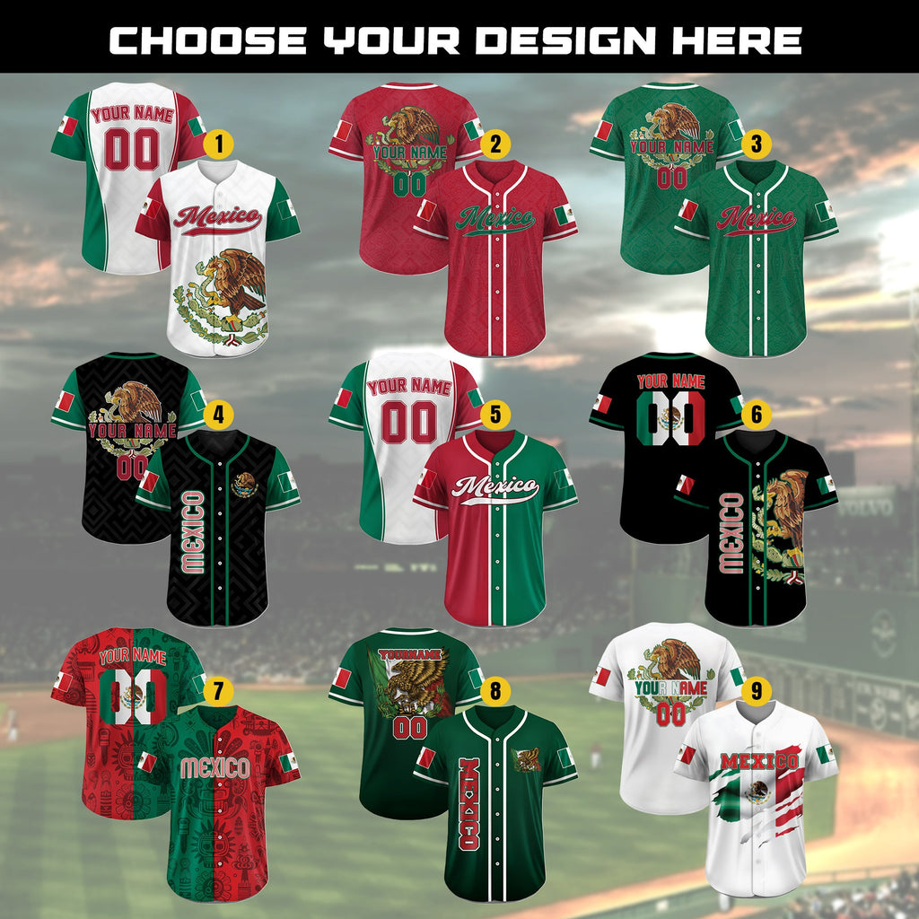 Personalization Baseball Jersey Mexico, Custom Team Name Number Mexican Jersey Shirt for Men Women Youth Kid Game Day Outfit For Mexico Fans