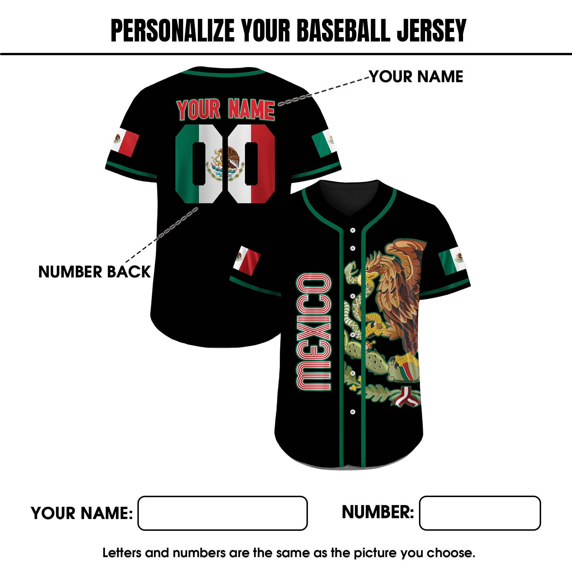 Personalized Baseball Jersey Mexico Custom Team Name Number Mexican Jersey Shirt for Men Women Youth Kid Game Day Outfit For Mexico Fans