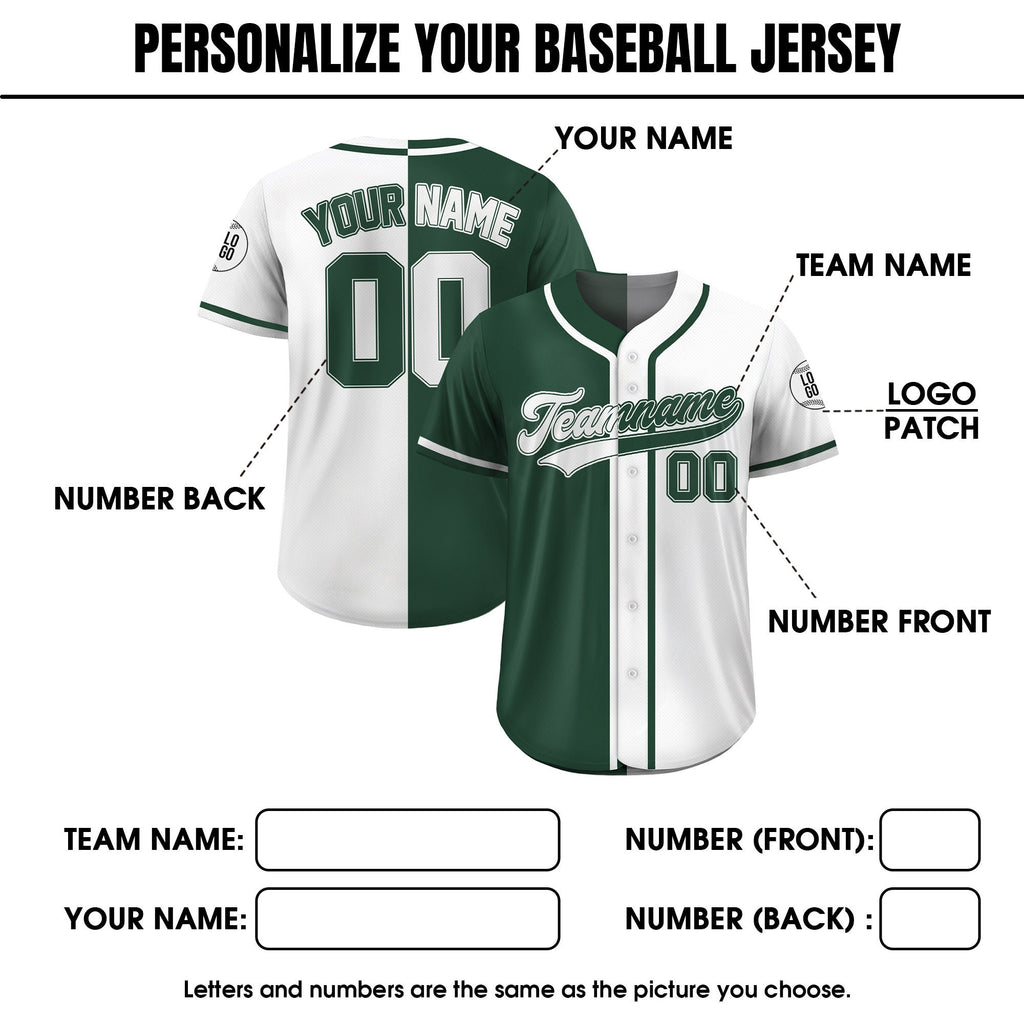 Custom Split Baseball Jersey For Adult Kid, Custom Team Name Number Logo Jersey, Personalized Baseball Jersey Uniform Split Green White