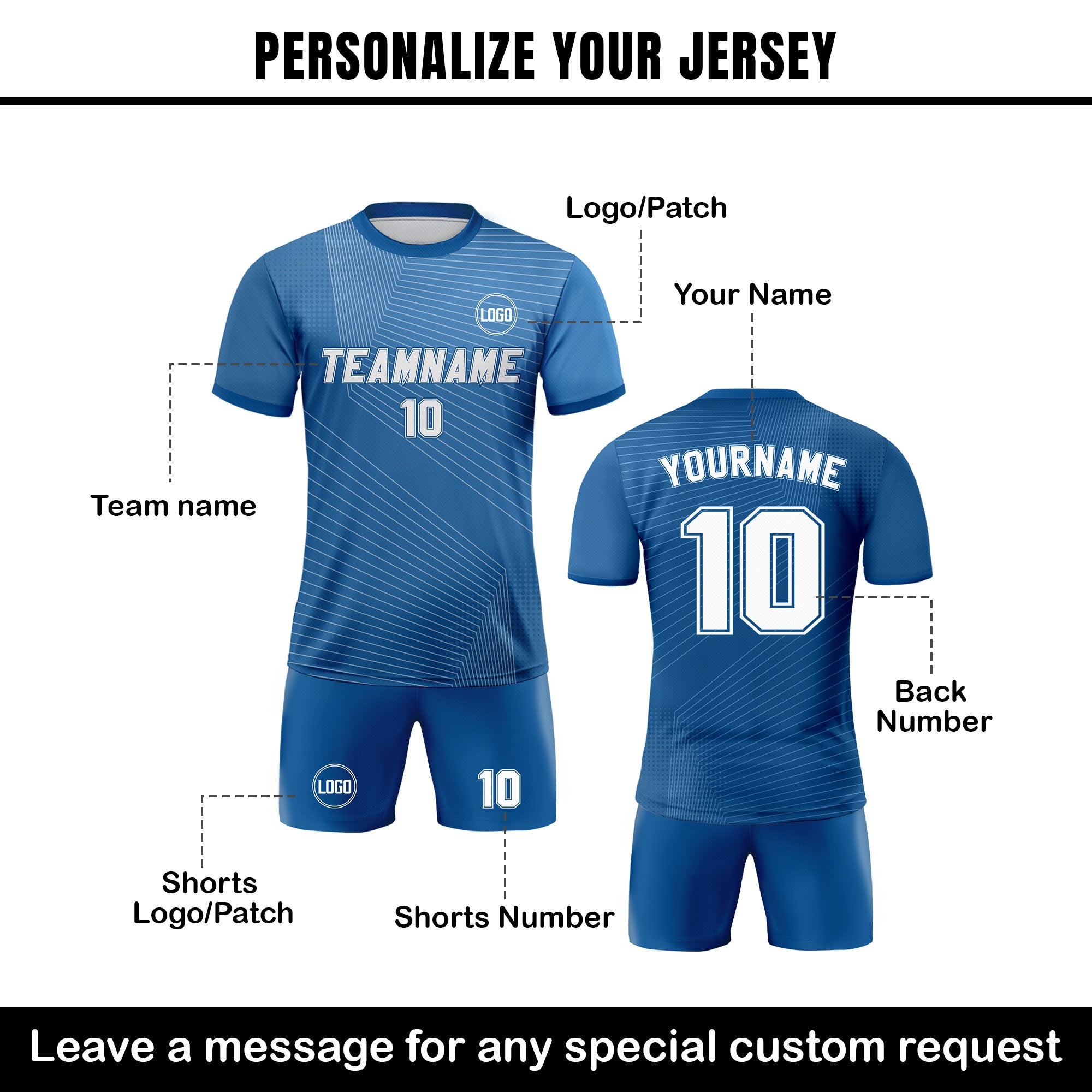 Custom Soccer Jersey for Men Women Youth Kid Team Uniform, Personalized Jersey with Team Name Number, Blue Soccer Jersey Sublimation