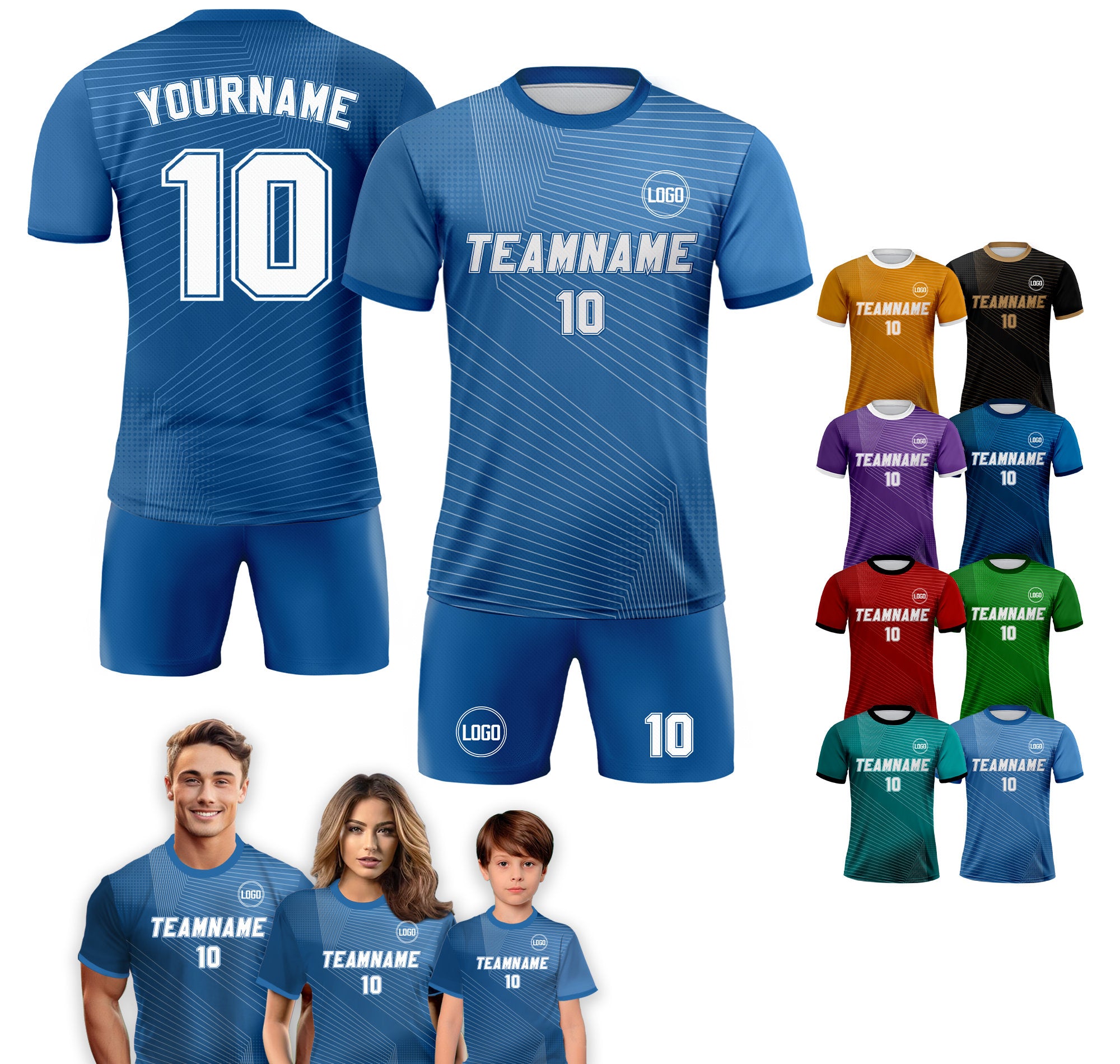 Custom Soccer Jersey for Men Women Youth Kid Team Uniform, Personalized Jersey with Team Name Number, Blue Soccer Jersey Sublimation