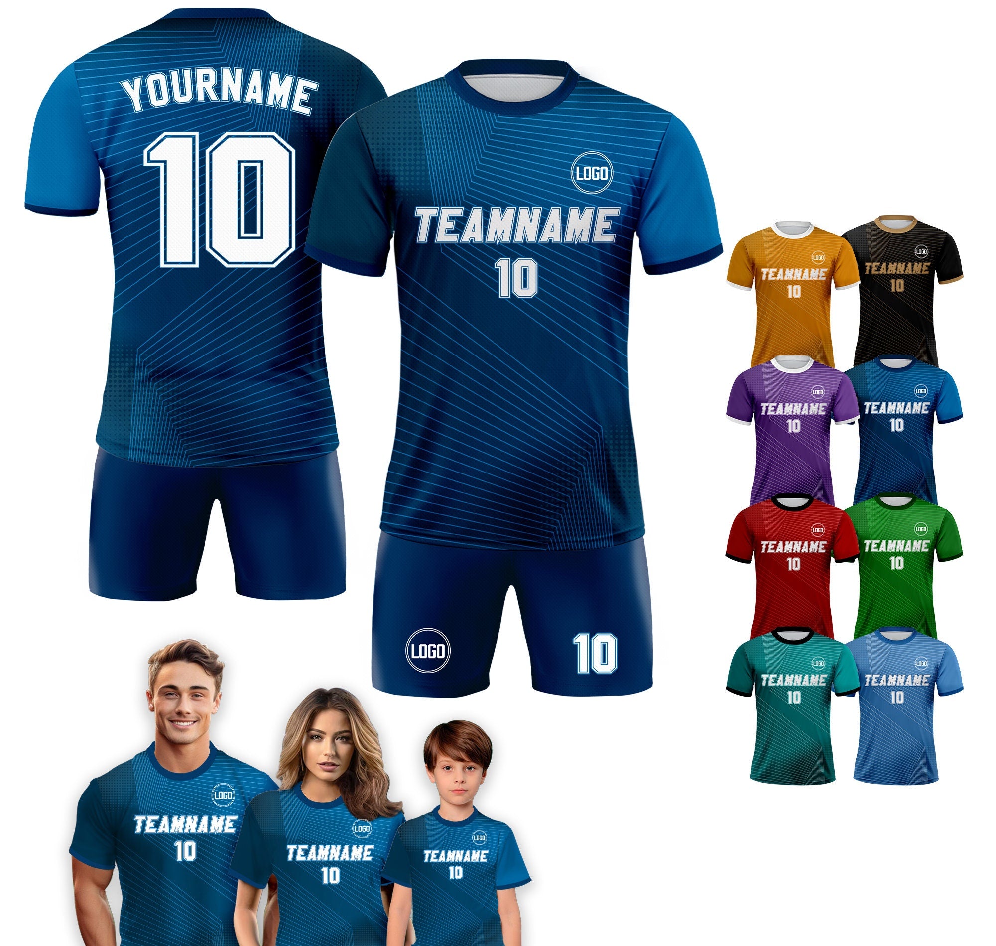 Custom Soccer Jersey for Men Women Youth Kid Team Uniform, Personalized Jersey with Team Name Number, Blue Navy Soccer Jersey Sublimation