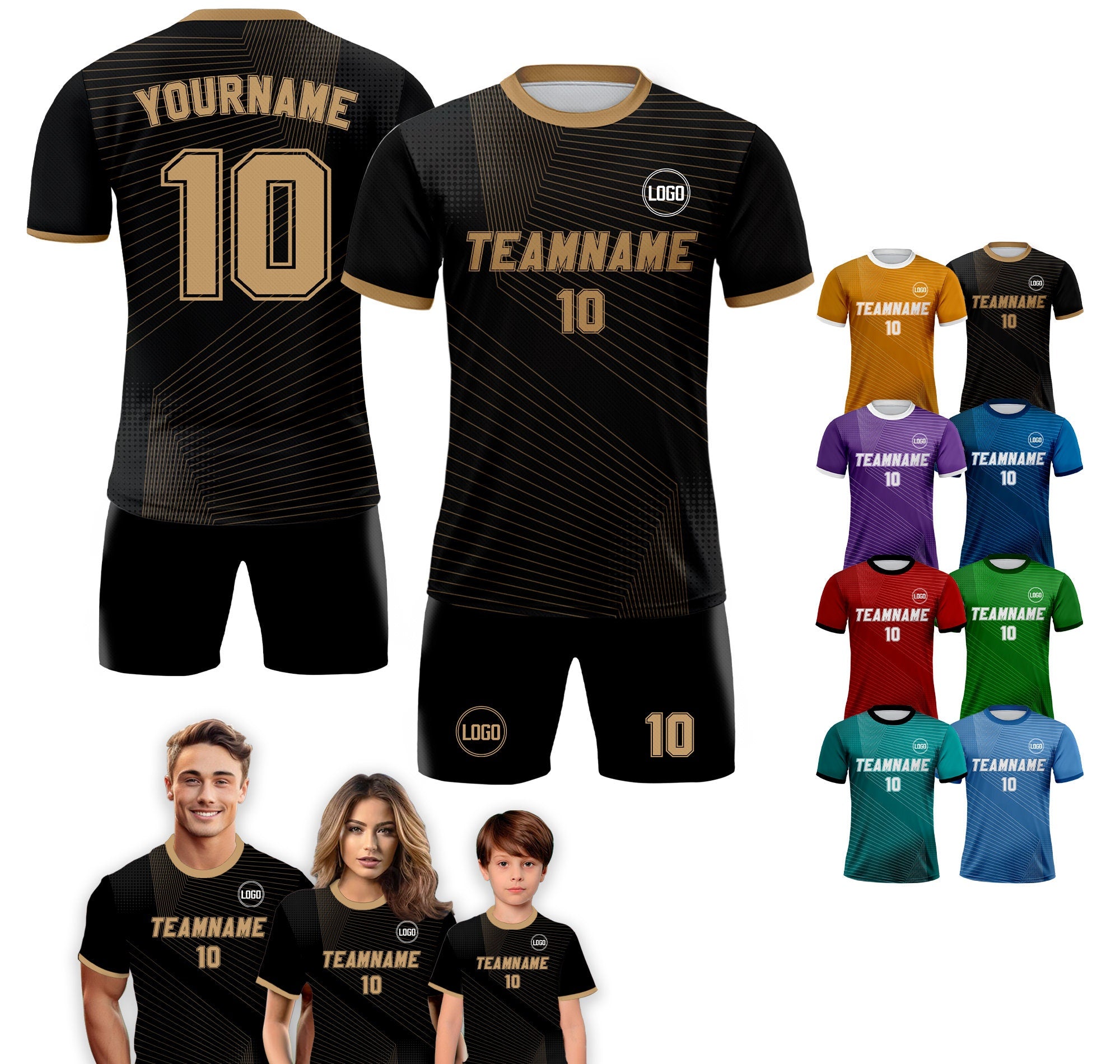Personalized Jersey Soccer with Team Name Number, Custom Soccer Jersey for Men Women Youth Kid Team Uniform, Black Soccer Jersey Sublimation