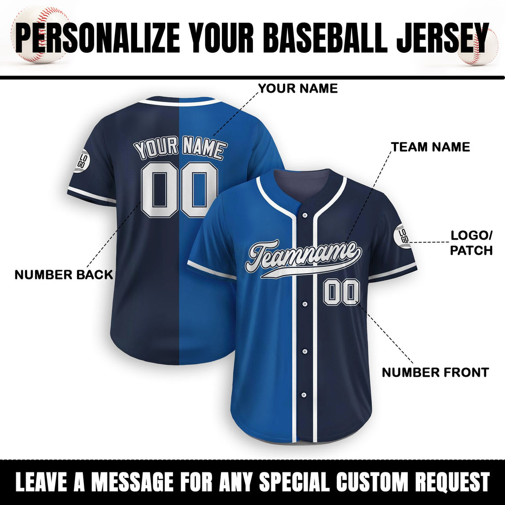 Custom Baseball Jersey with Teamname Name Number, Jersey Shirt for Men Women Youth, Personalized Split Printed Blue Navy Button Down Jersey