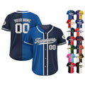 Custom Baseball Jersey with Teamname Name Number, Jersey Shirt for Men Women Youth, Personalized Split Printed Blue Navy Button Down Jersey