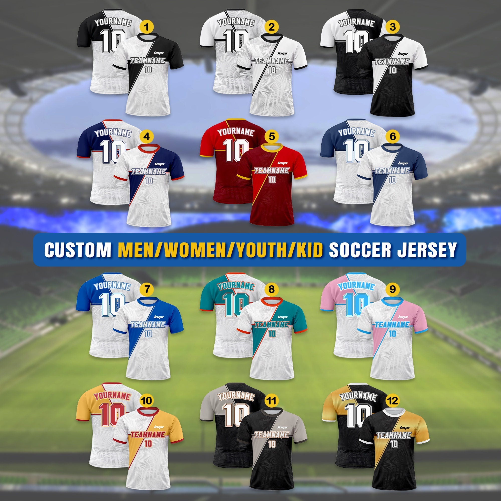 Personalized Jersey with Team Name Number, Custom Soccer Jersey for Adult Kid Team Uniform, Customized Toddler Soccer Jersey Sublimation