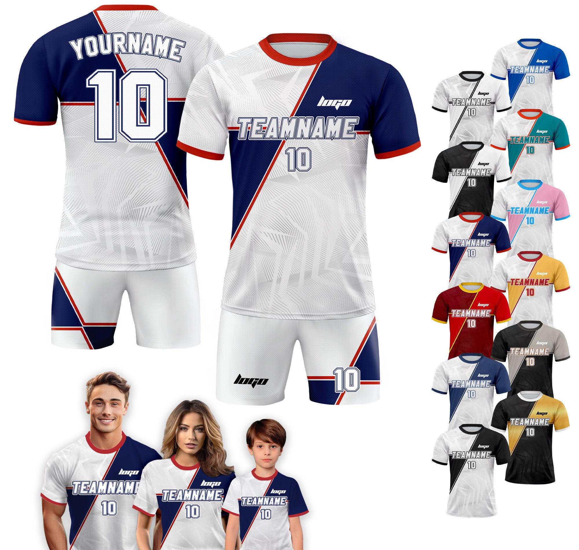 Personalized Jersey with Team Name Number, Custom Soccer Jersey for Adult Kid Team Uniform, Customized Soccer Jersey Sublimation Red Blue