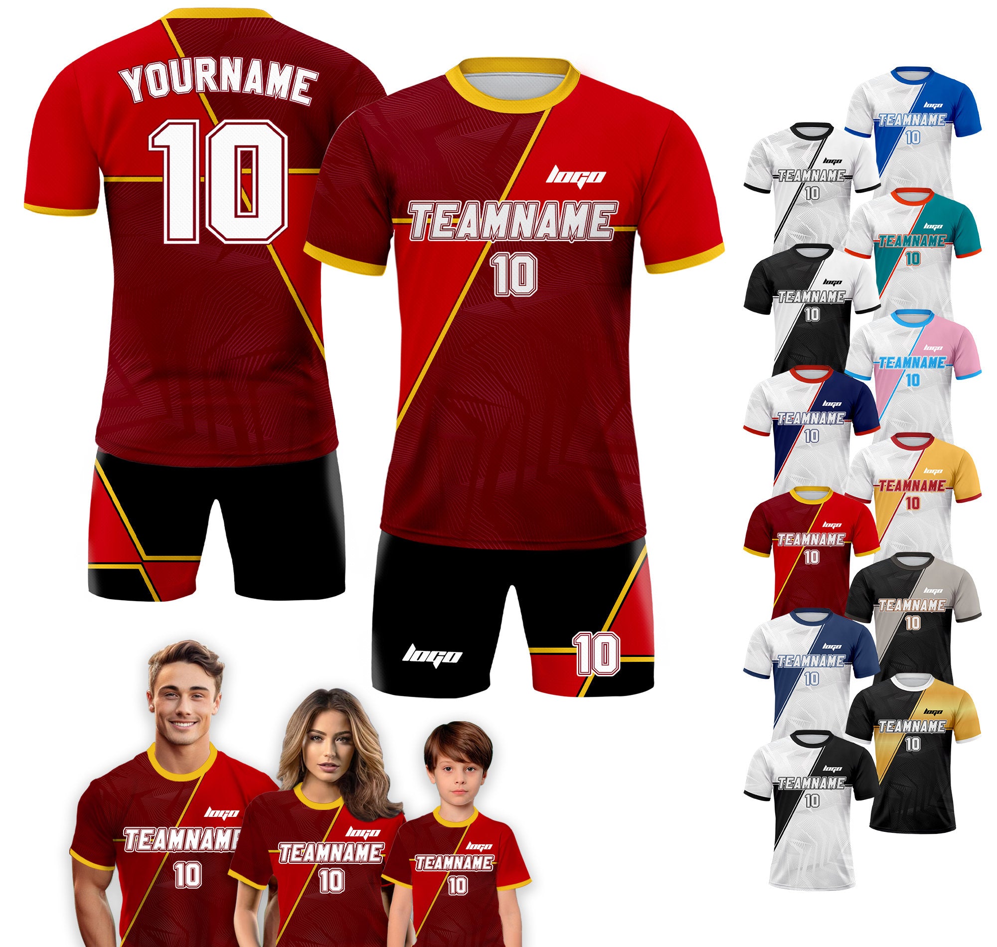 Personalized Jersey with Team Name Number, Custom Soccer Jersey for Adult Kid Team Uniform, Customized Soccer Jersey Sublimation Red
