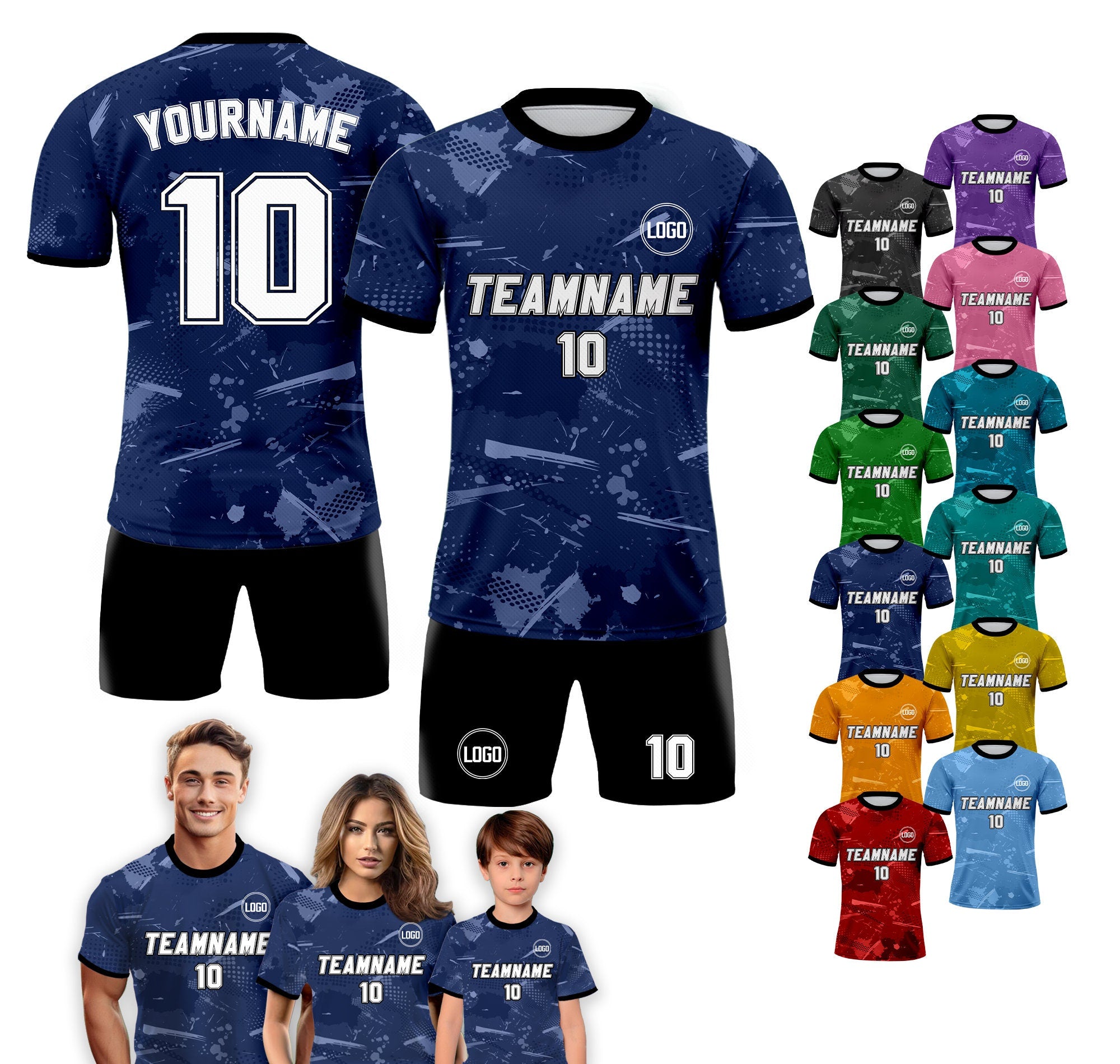 Custom Soccer Jersey for Men Women Youth Kid Team Uniform, Personalized Jersey with Team Name Logo Number, Navy Soccer Jersey Sublimation