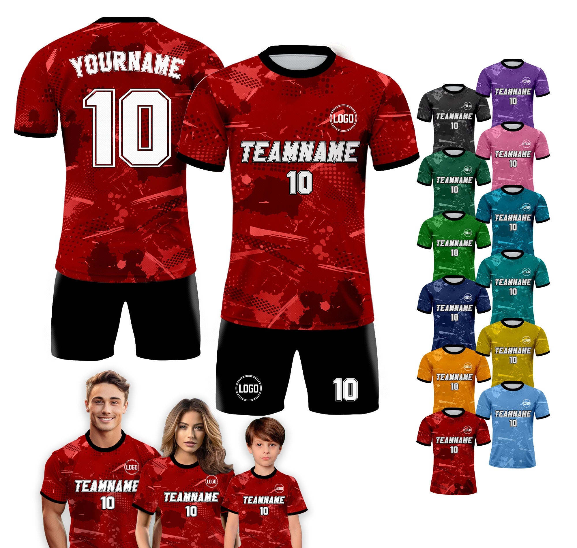 Custom Soccer Jersey for Men Women Youth Kid Team Uniform, Personalized Jersey with Team Name Logo Number, Red Soccer Jersey Sublimation