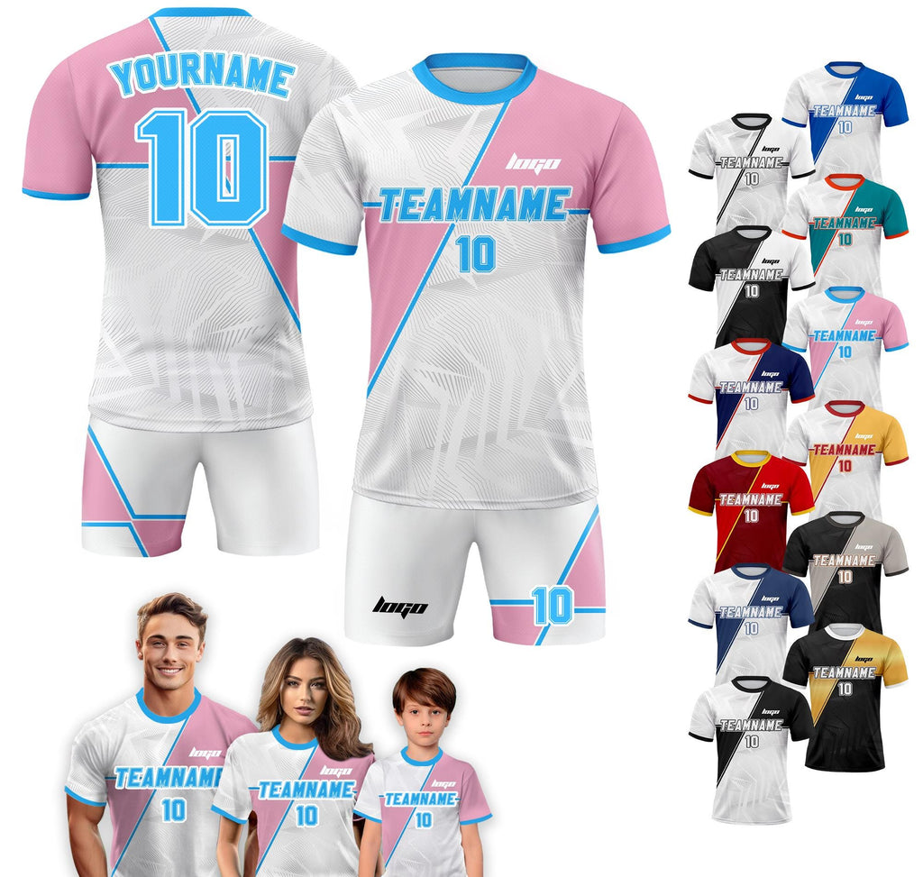 Personalized Jersey with Team Name Number, Custom Soccer Jersey for Adult Kid Team Uniform, Customized Soccer Jersey Sublimation Pink Blue