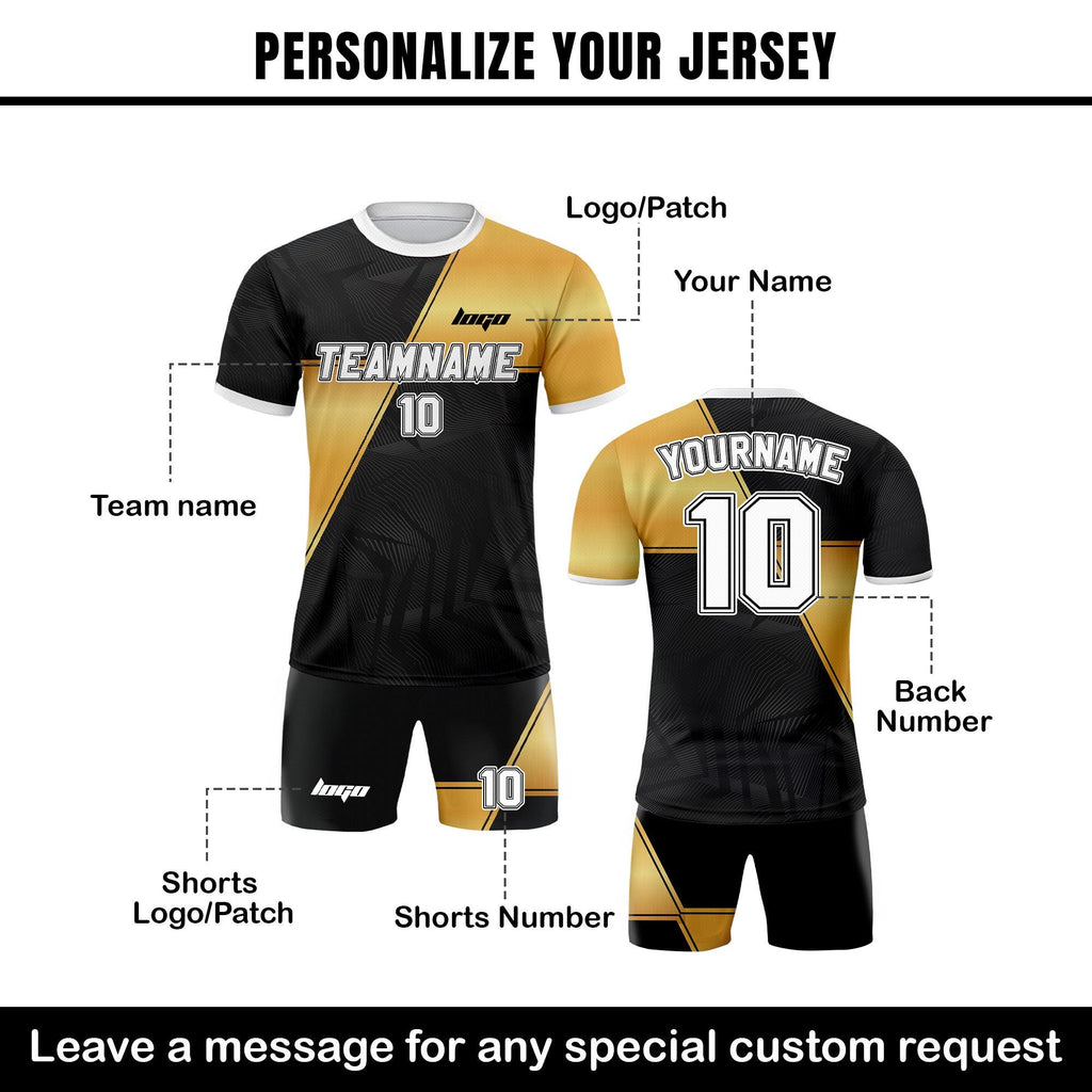 Personalized Jersey with Team Name Number, Custom Soccer Jersey for Adult Kid Team Uniform, Customized Soccer Jersey Sublimation Black Gold