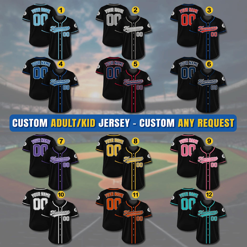 Custom Baseball Jersey, Custom Team Name Number Logo, Personalized Baseball Jersey For Adult Kid, Black Jersey Uniform For Baseball Lovers
