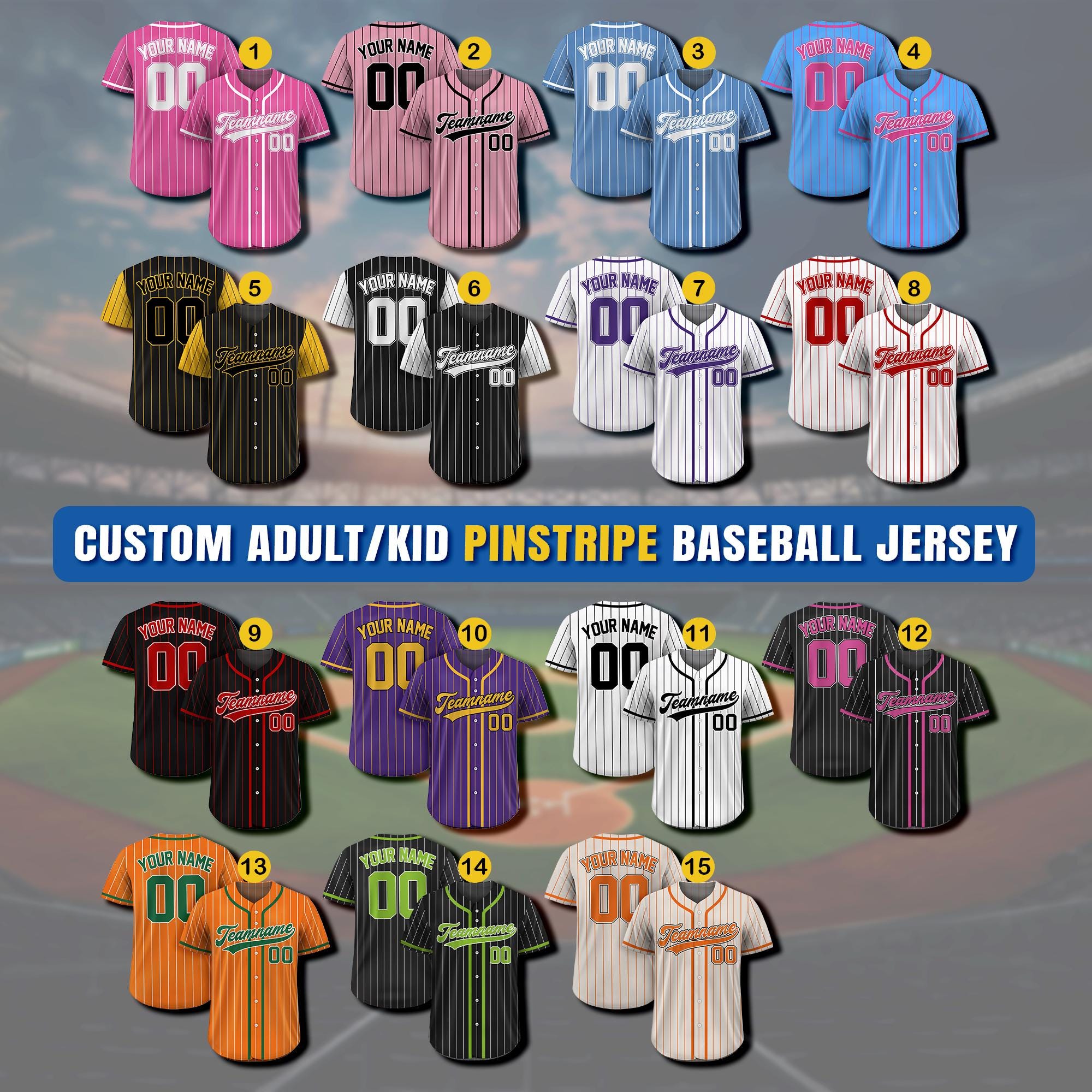 Custom Pinstripe Baseball Jersey, Custom Team Name Number Logo Shirt, Personalized Baseball Jersey For Adult Kid, Pinstripe Baseball Uniform