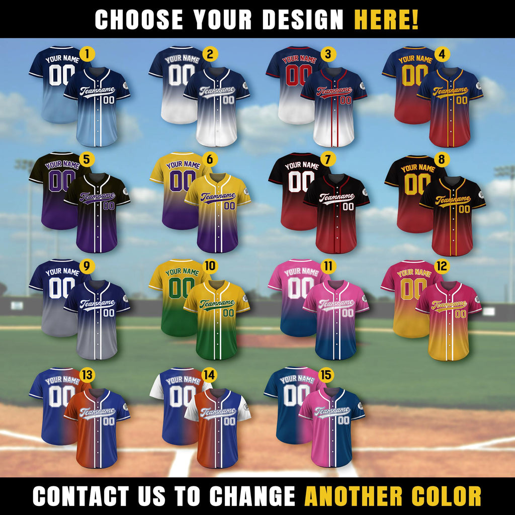 Printed Red Black Gradient Custom Baseball Jersey with Teamname Name Number, Jersey Shirt for Men Women Youth Kid, Gifts for Baseball Fans