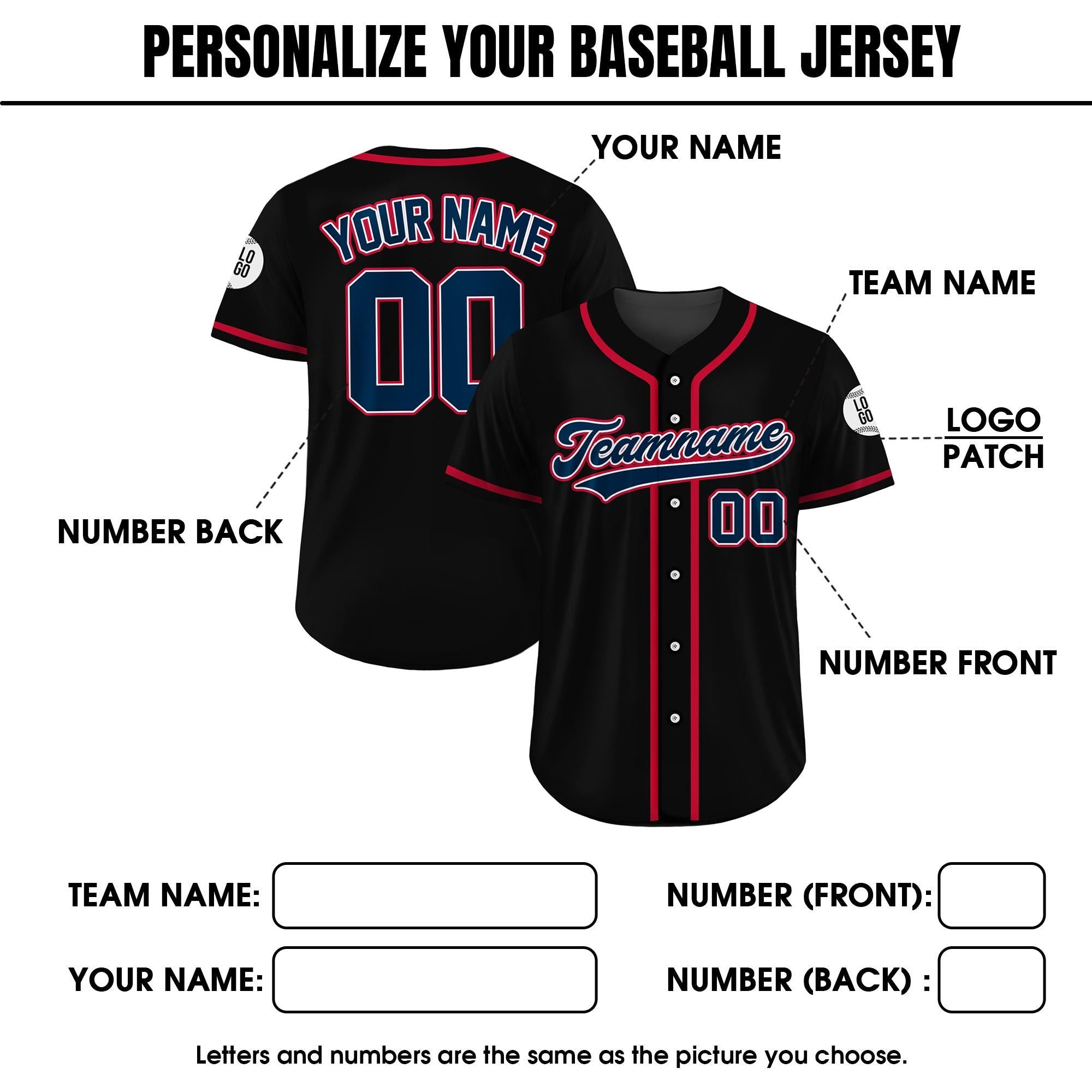 Custom Baseball Jersey Shirt, Custom Team Name Number, Personalized Baseball Jersey For Adult Kid, Black Red Navy Baseball Jersey Uniform
