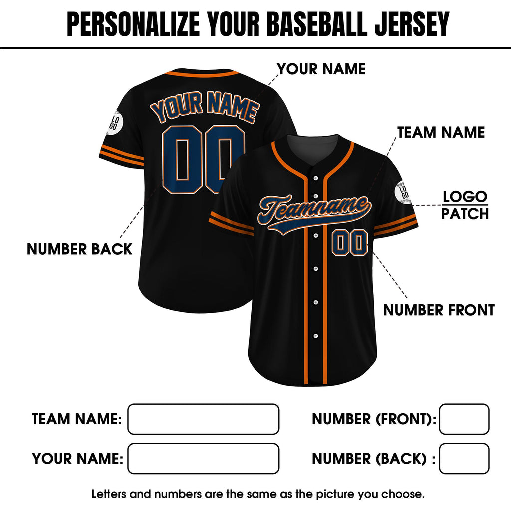 Custom Baseball Jersey Shirt, Custom Team Name Number, Personalized Baseball Jersey For Adult Kid, Black Orange Navy Baseball Jersey Uniform