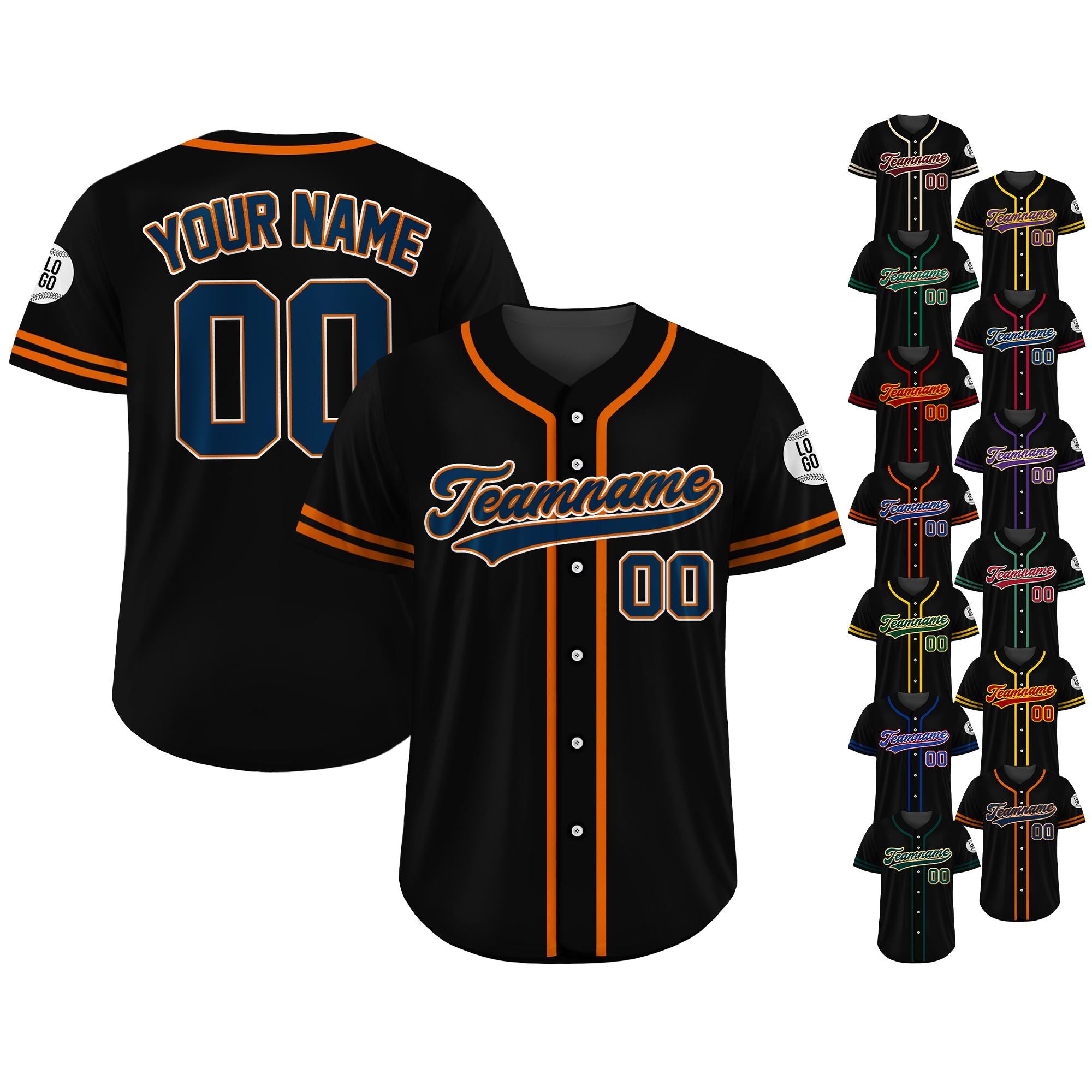 Custom Baseball Jersey Shirt, Custom Team Name Number, Personalized Baseball Jersey For Adult Kid, Black Orange Navy Baseball Jersey Uniform