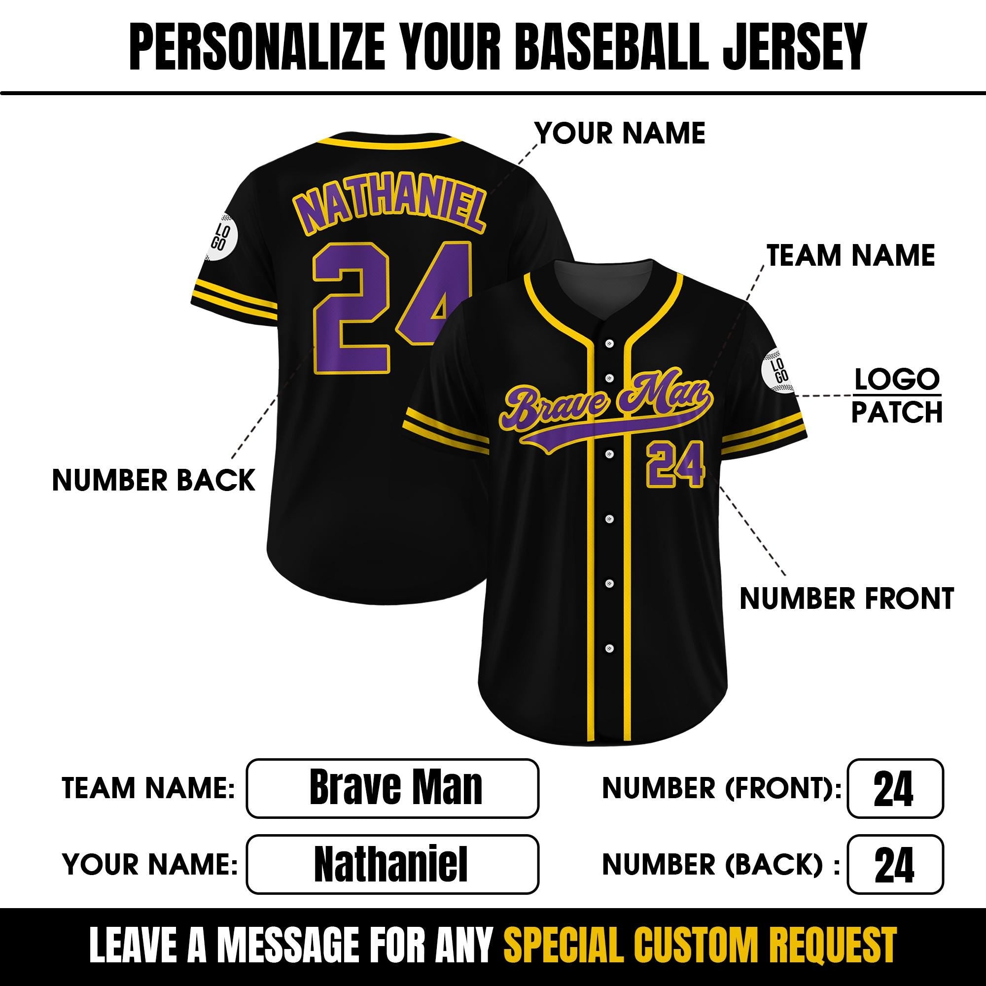 Custom Baseball Jersey Shirt, Custom Team Name Number, Personalized Baseball Jersey For Adult Kid, Black Purple Baseball Jersey Uniform