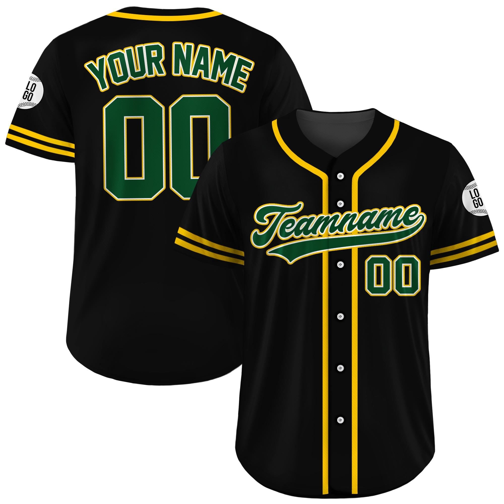 Custom Team Name Number Custom Baseball Jersey Shirt, Personalized Baseball Jersey For Adult Kid, Black Yellow Green Baseball Jersey Uniform