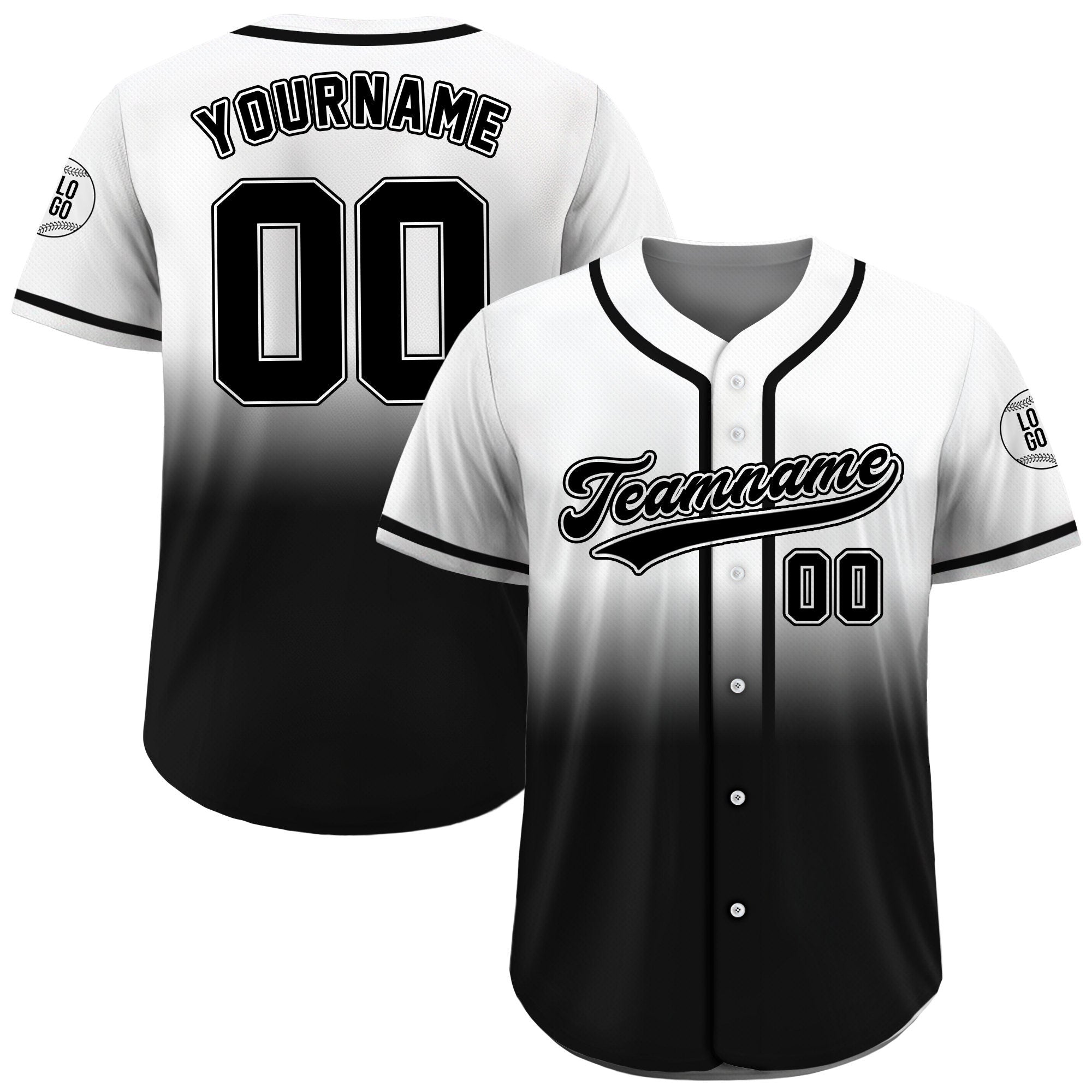 Personalized Team Name Number Logo Baseball Jersey, Custom Jersey for Men Women Youth Preschool, Printed Black White Jersey Button Down