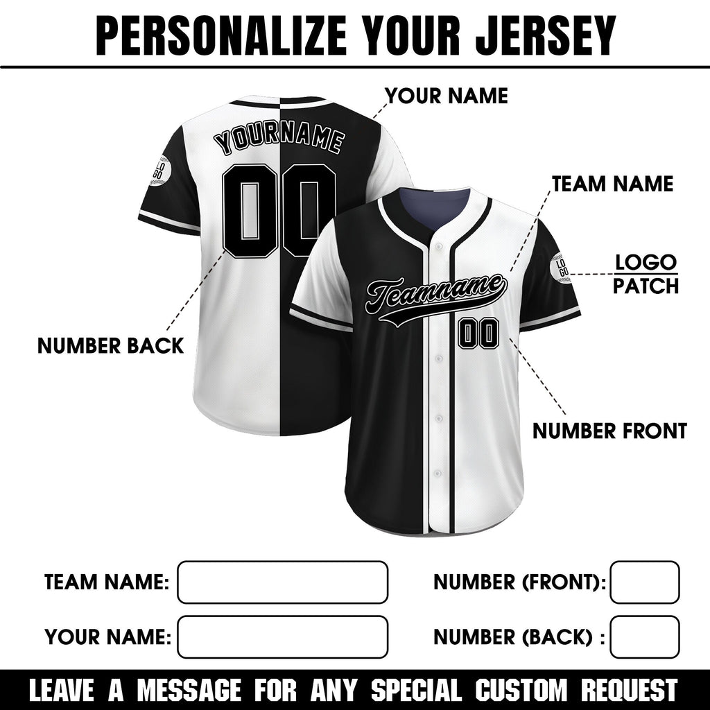Personalized Team Name Number Logo Baseball Jersey, Custom Jersey for Men Women Youth Kid, Printed Black White Split Jersey Button Down