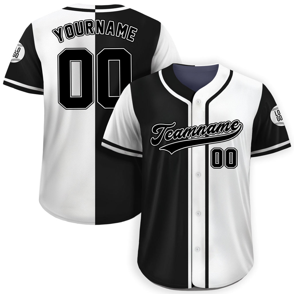 Personalized Team Name Number Logo Baseball Jersey, Custom Jersey for Men Women Youth Kid, Printed Black White Split Jersey Button Down