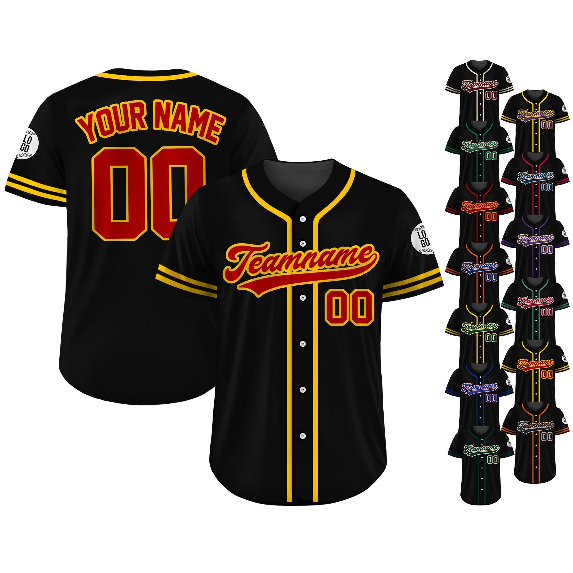 Custom Baseball Jersey Shirt, Custom Team Name Number, Personalized Baseball Jersey For Adult Kid, Black Red Yellow Baseball Jersey Uniform