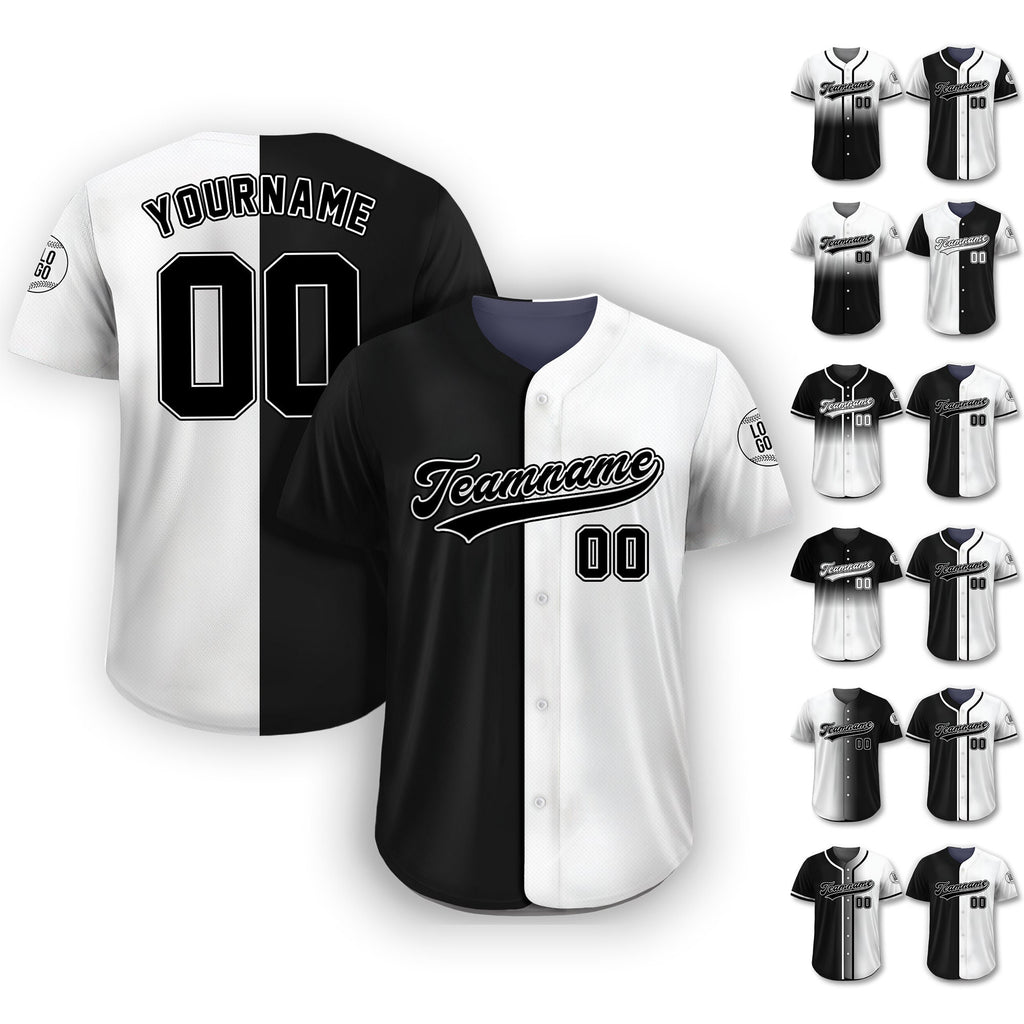 Personalized Team Name Number Logo Baseball Jersey, Custom Jersey for Men Women Youth Kid, Printed Black White Split Jersey Button Down