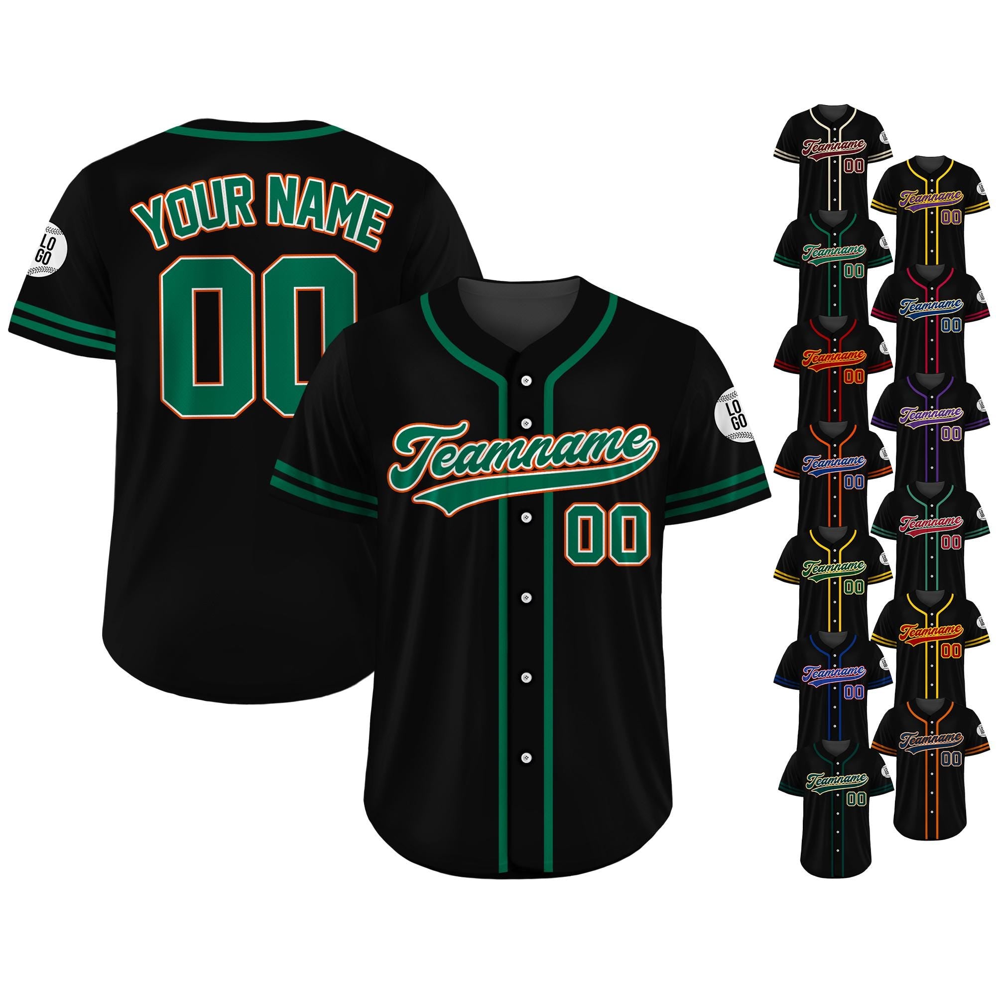Custom Team Name Number Logo, Custom Baseball Jersey Shirt For Adult Kid, Personalized Baseball Jersey, Black Green Baseball Jersey Uniform