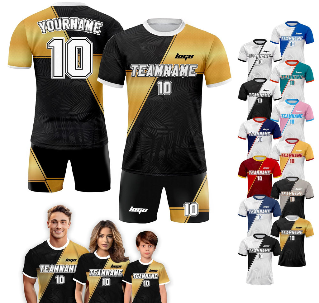 Personalized Jersey with Team Name Number, Custom Soccer Jersey for Adult Kid Team Uniform, Customized Soccer Jersey Sublimation Black Gold