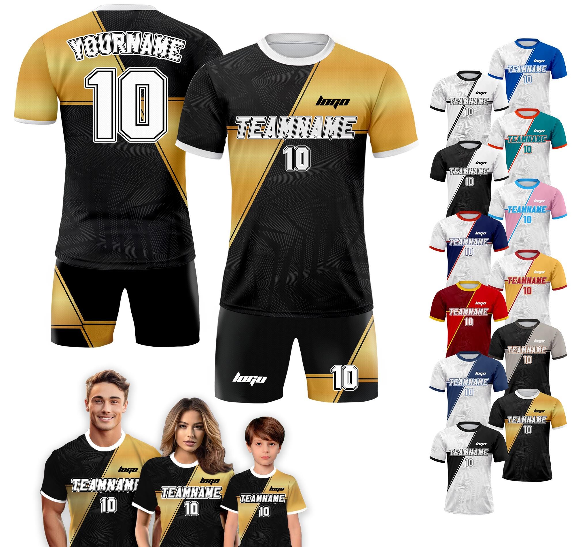 Personalized Jersey with Team Name Number, Custom Soccer Jersey for Adult Kid Team Uniform, Customized Soccer Jersey Sublimation Black Gold