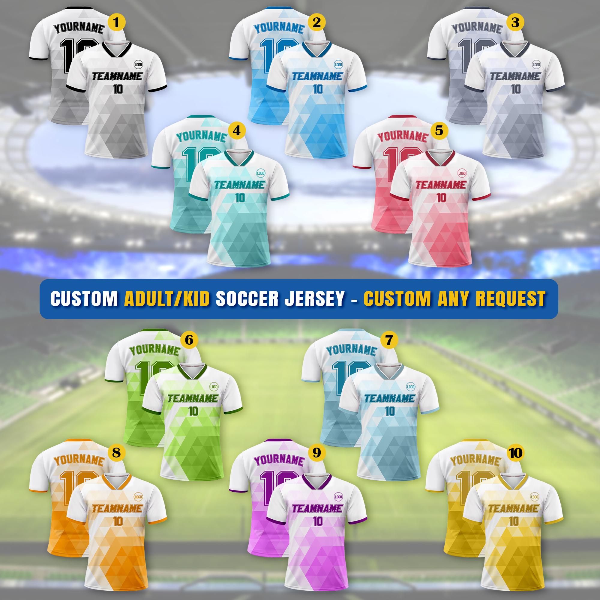 Custom Soccer Jersey for Adult Kid Team Uniform, Personalized Jersey with Team Name Number, White Toddler Soccer Sublimation Jersey Kinder