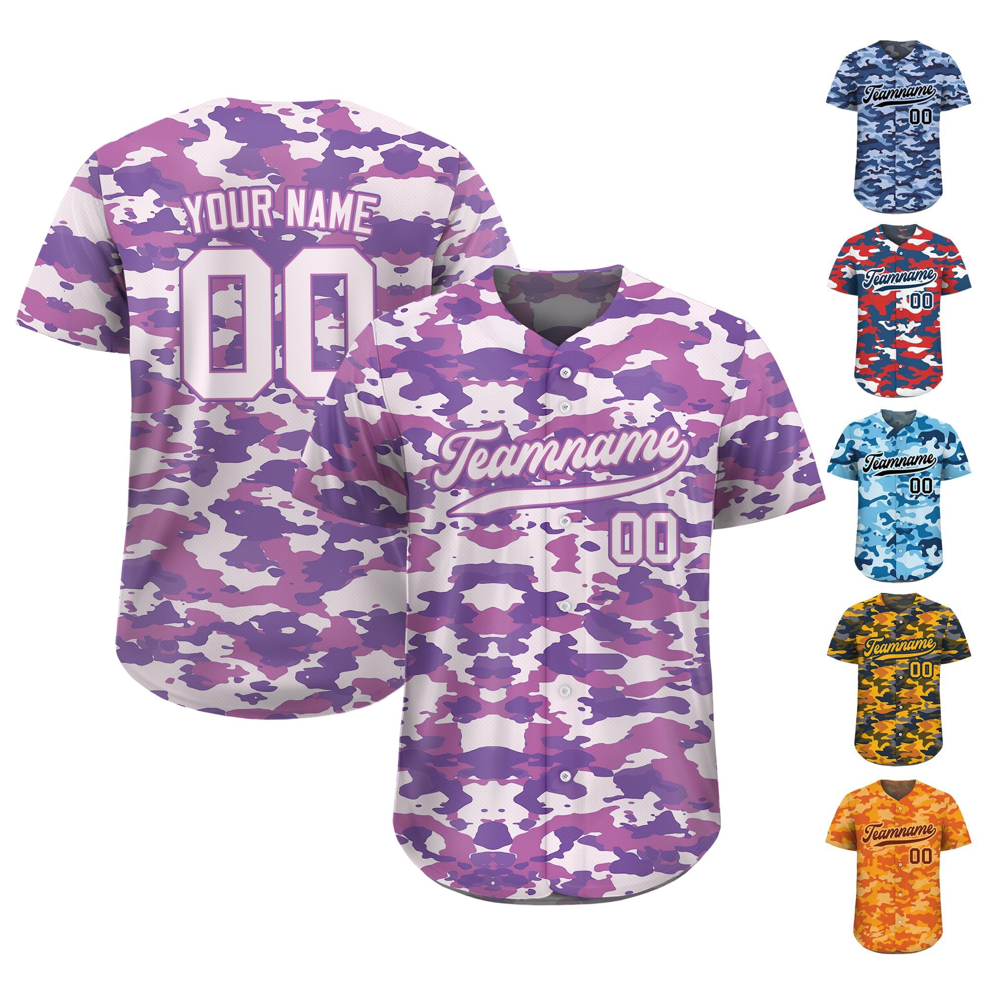 Personalized Baseball Jersey with Teamname Name Number, Gift for Baseball Fans, Custom Jersey Shirt for Men Women Youth, Purple Camo Jersey