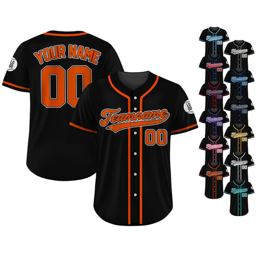 Custom Baseball Jersey, Custom Team Name Number, Personalized Baseball Jersey For Adult Kid, Black Jersey Orange Uniform For Baseball Lovers