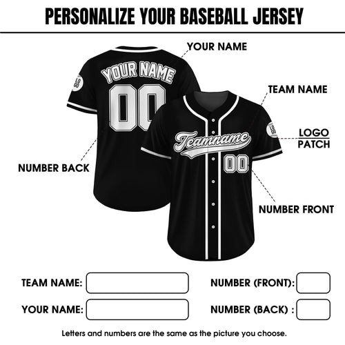 Custom Baseball Jersey, Custom Team Name Number, Personalized Baseball Jersey For Adult Kid, Black White Jersey Uniform For Baseball Lovers
