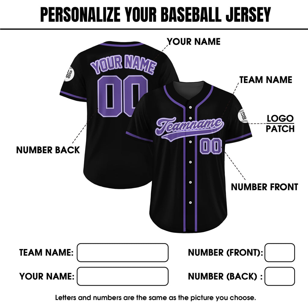 Custom Baseball Jersey, Custom Team Name Number, Personalized Baseball Jersey For Adult Kid, Black Purple Jersey Uniform For Baseball Lovers