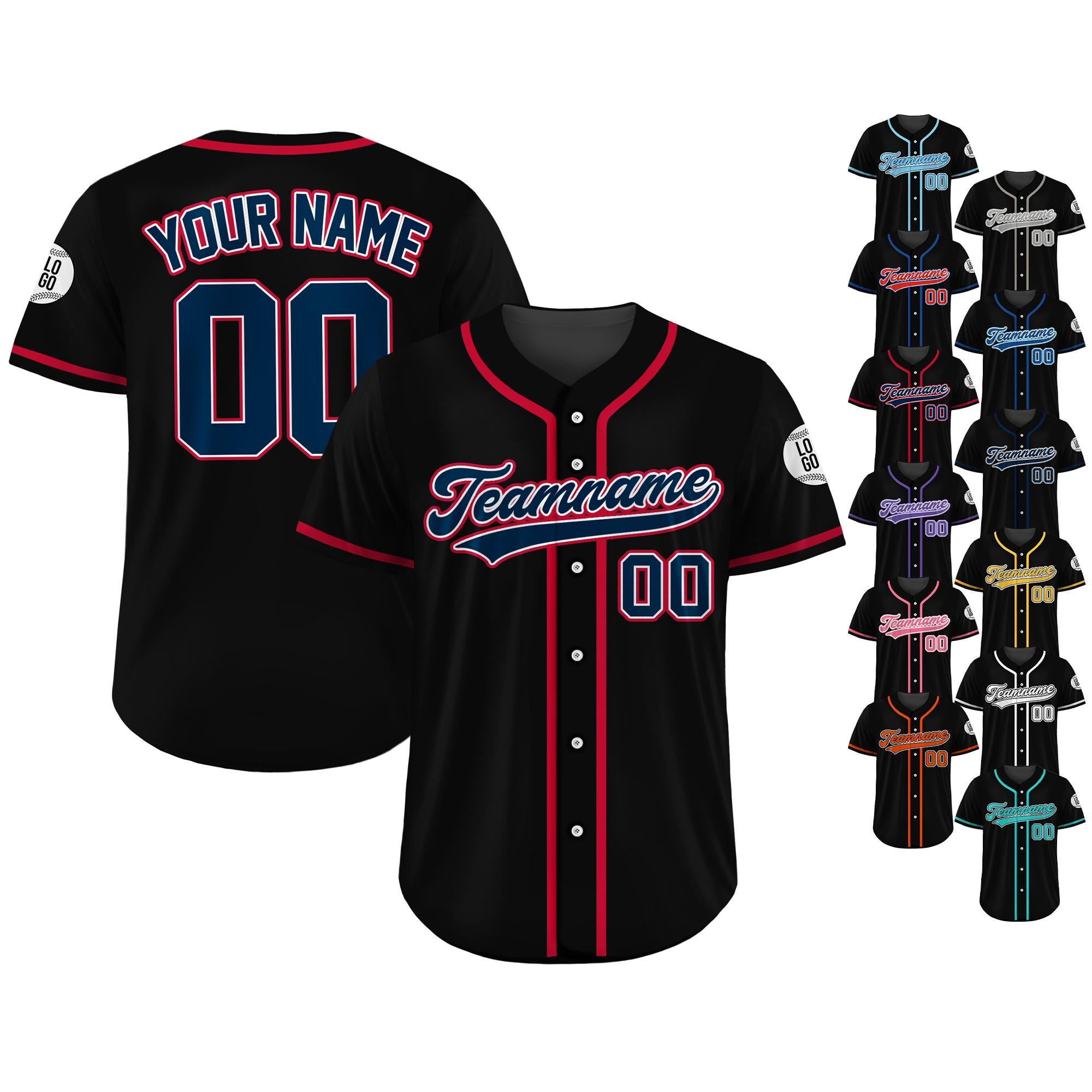Custom Baseball Jersey Shirt, Custom Team Name Number, Personalized Baseball Jersey For Adult Kid, Black Red Navy Baseball Jersey Uniform