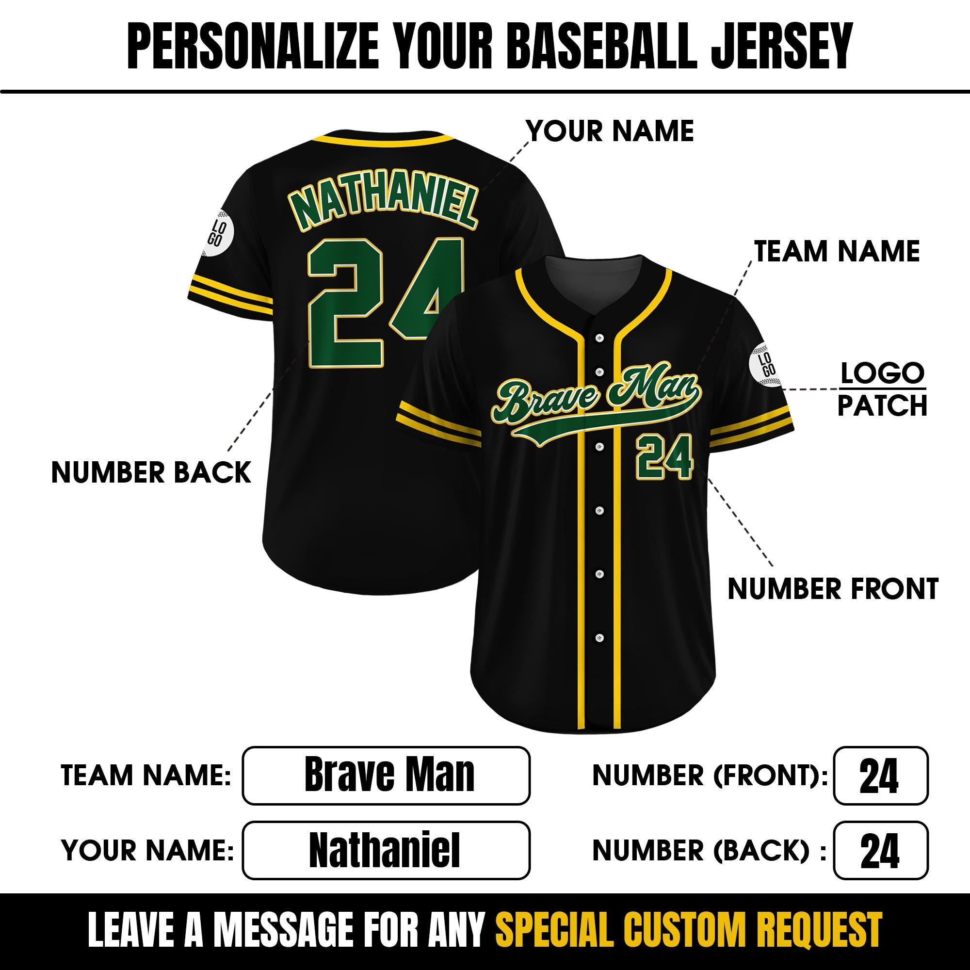 Custom Team Name Number Custom Baseball Jersey Shirt, Personalized Baseball Jersey For Adult Kid, Black Yellow Green Baseball Jersey Uniform