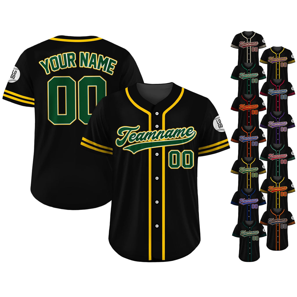 Custom Team Name Number Custom Baseball Jersey Shirt, Personalized Baseball Jersey For Adult Kid, Black Yellow Green Baseball Jersey Uniform
