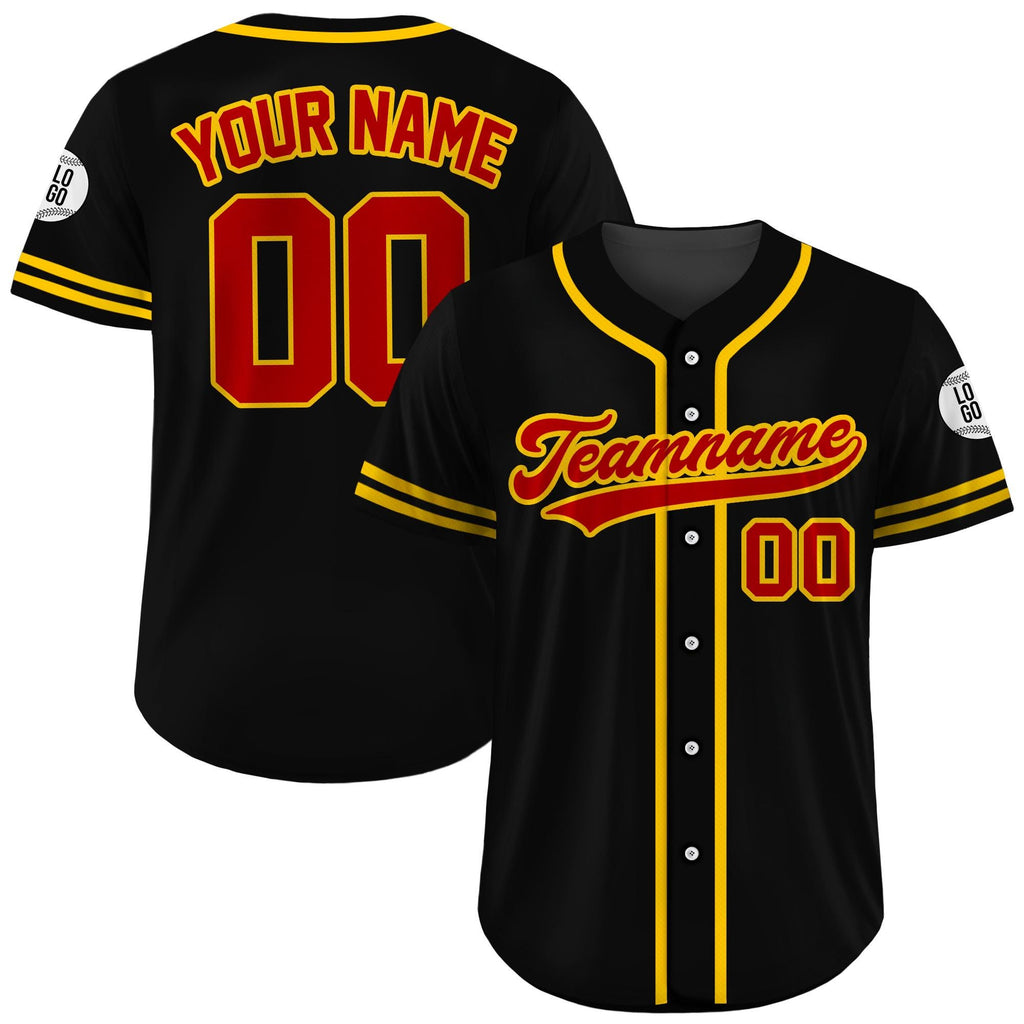 Custom Baseball Jersey Shirt, Custom Team Name Number, Personalized Baseball Jersey For Adult Kid, Black Red Yellow Baseball Jersey Uniform