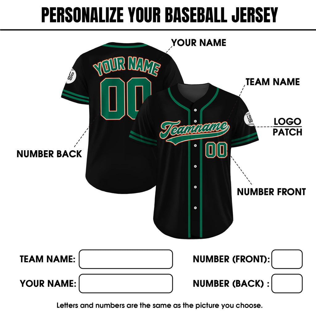 Custom Team Name Number Logo, Custom Baseball Jersey Shirt For Adult Kid, Personalized Baseball Jersey, Black Green Baseball Jersey Uniform
