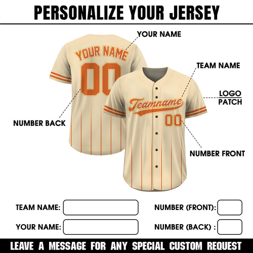 Custom Baseball Jersey with Team Name Number, Jersey Shirt for Men Women Youth Kid, Gifts for Baseball Fans Gradient Pinstripe Sand Orange