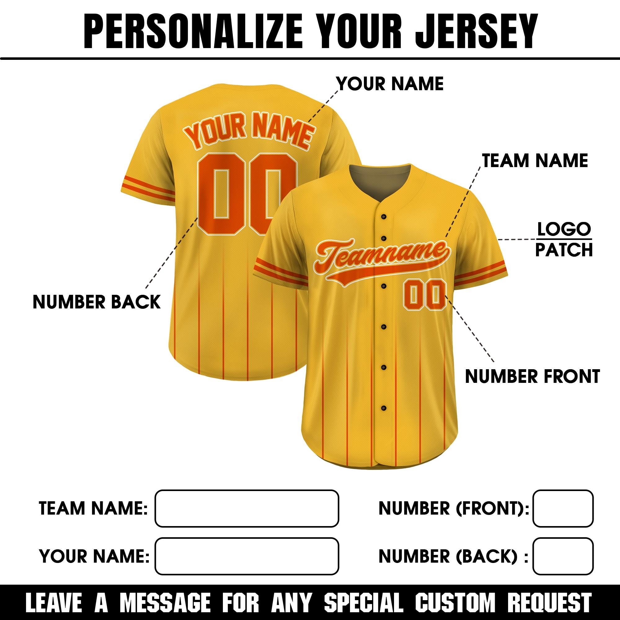 Custom Baseball Jersey with Team Name Number, Jersey Shirt for Men Women Youth Kid, Gifts for Baseball Fans Gradient Pinstripe Yellow Orange