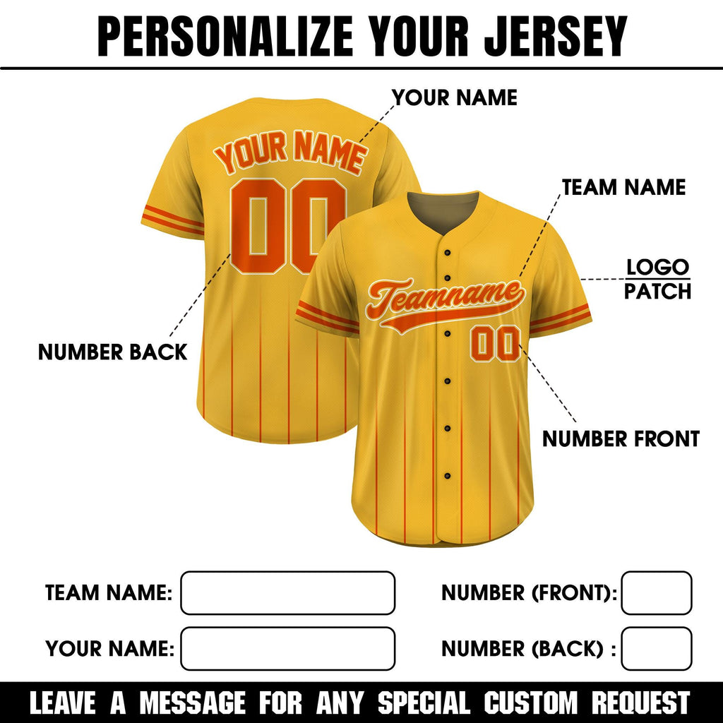Custom Baseball Jersey with Team Name Number, Jersey Shirt for Men Women Youth Kid, Gifts for Baseball Fans Gradient Pinstripe Yellow Orange